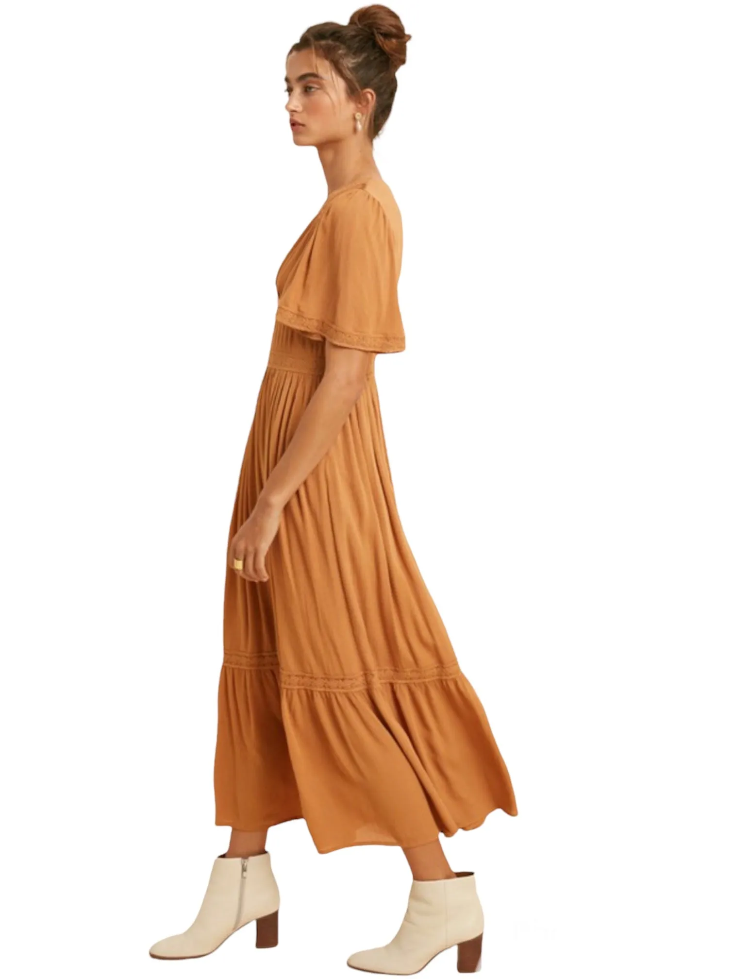 Elizabeth's Lacy Midi Dress- Tuscan Sun