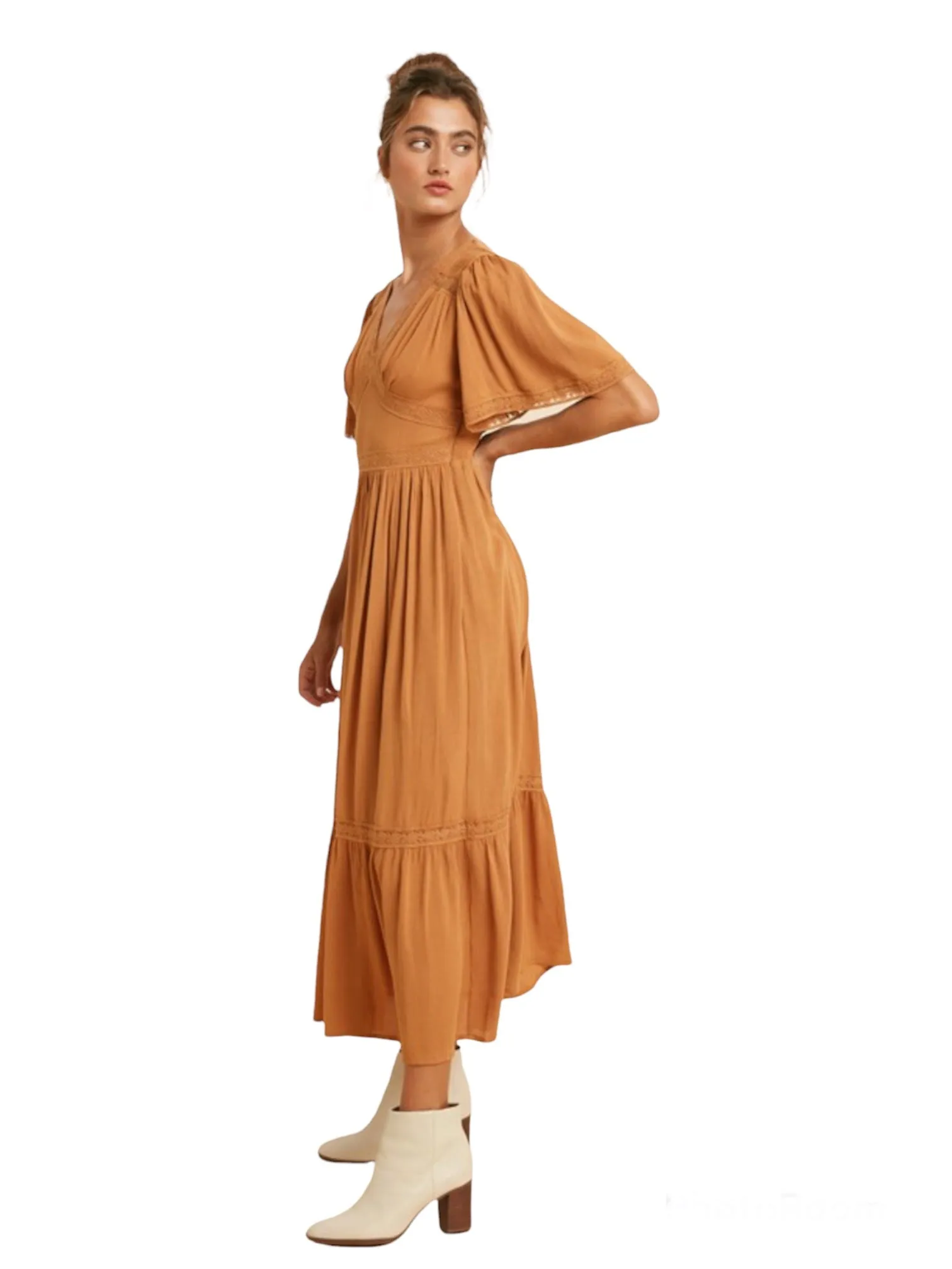 Elizabeth's Lacy Midi Dress- Tuscan Sun