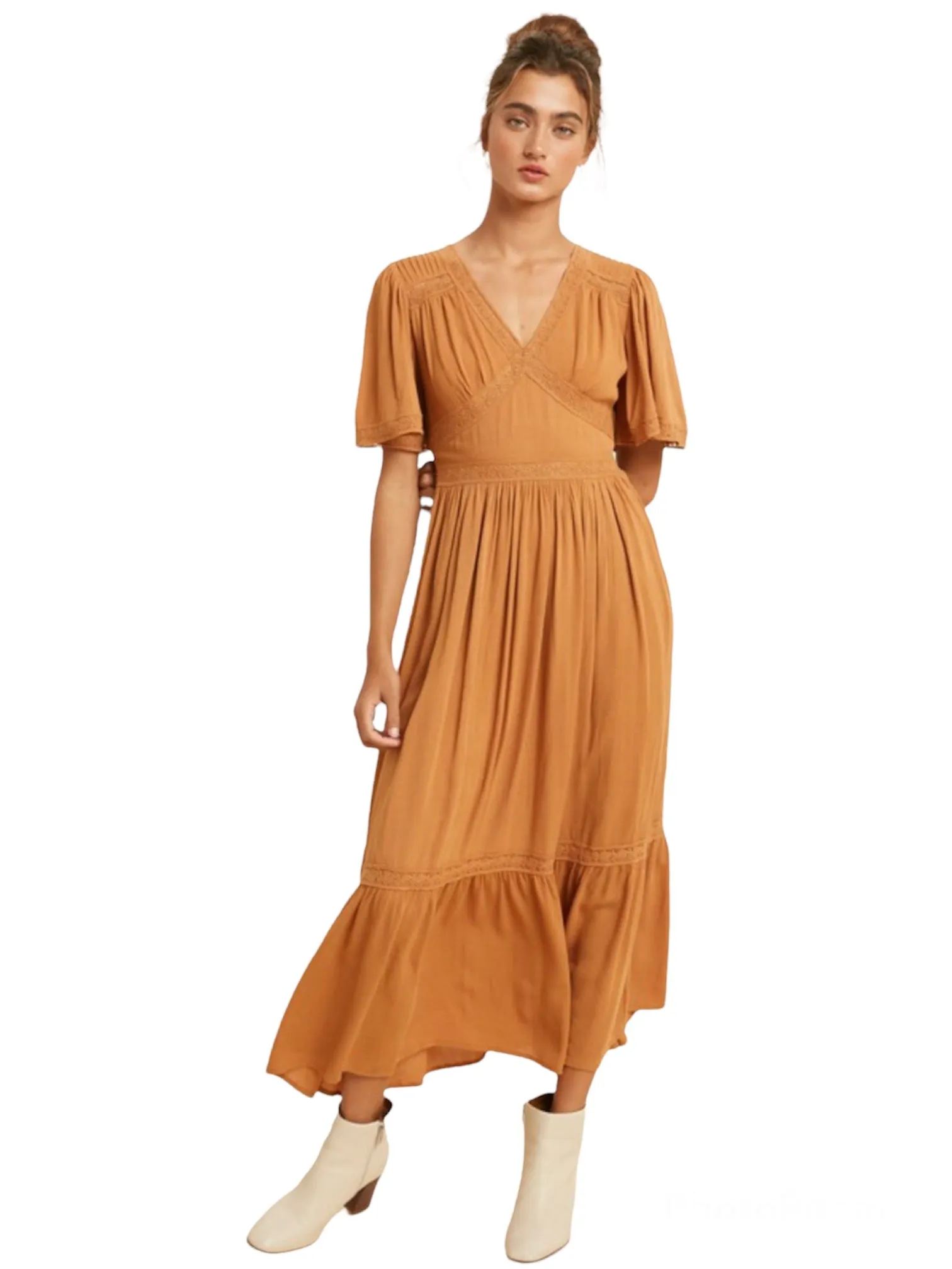 Elizabeth's Lacy Midi Dress- Tuscan Sun