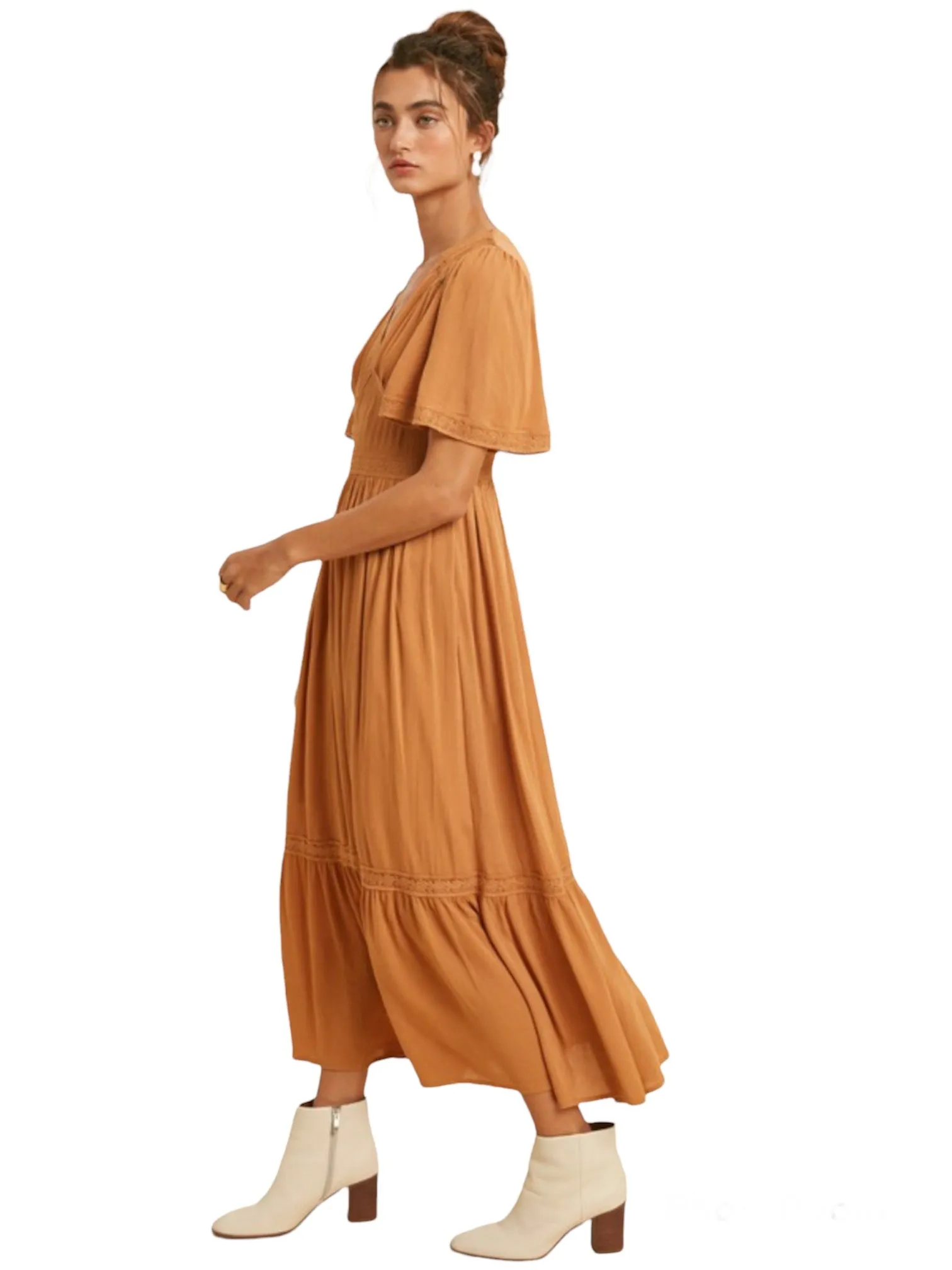 Elizabeth's Lacy Midi Dress- Tuscan Sun