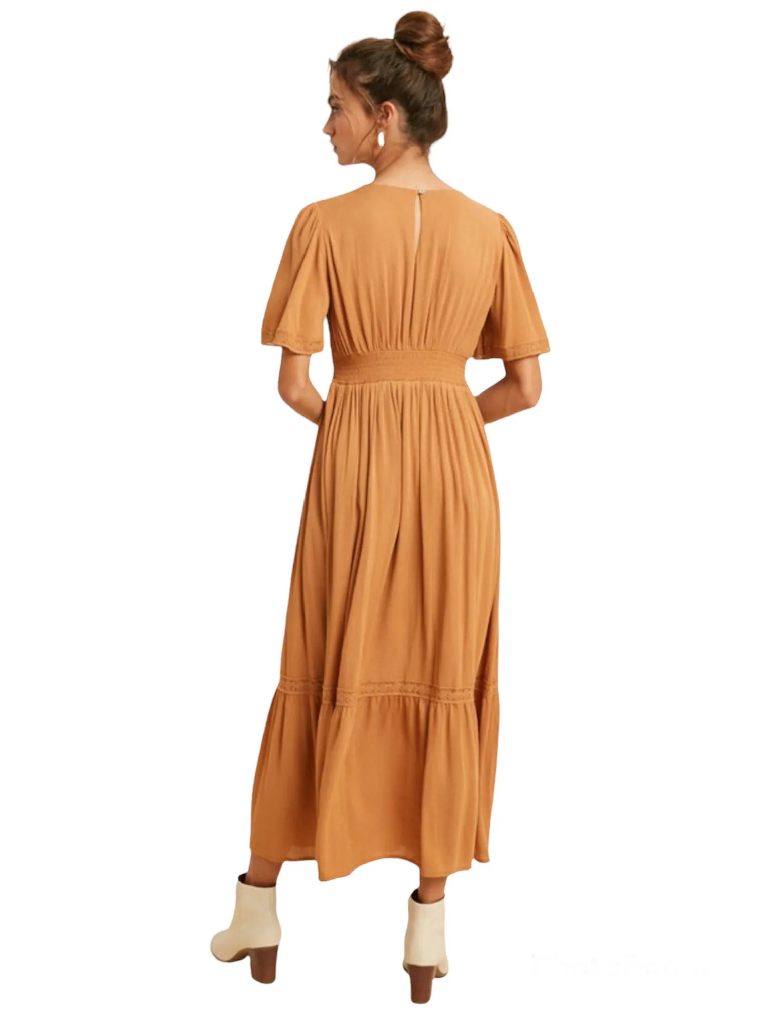 Elizabeth's Lacy Midi Dress- Tuscan Sun