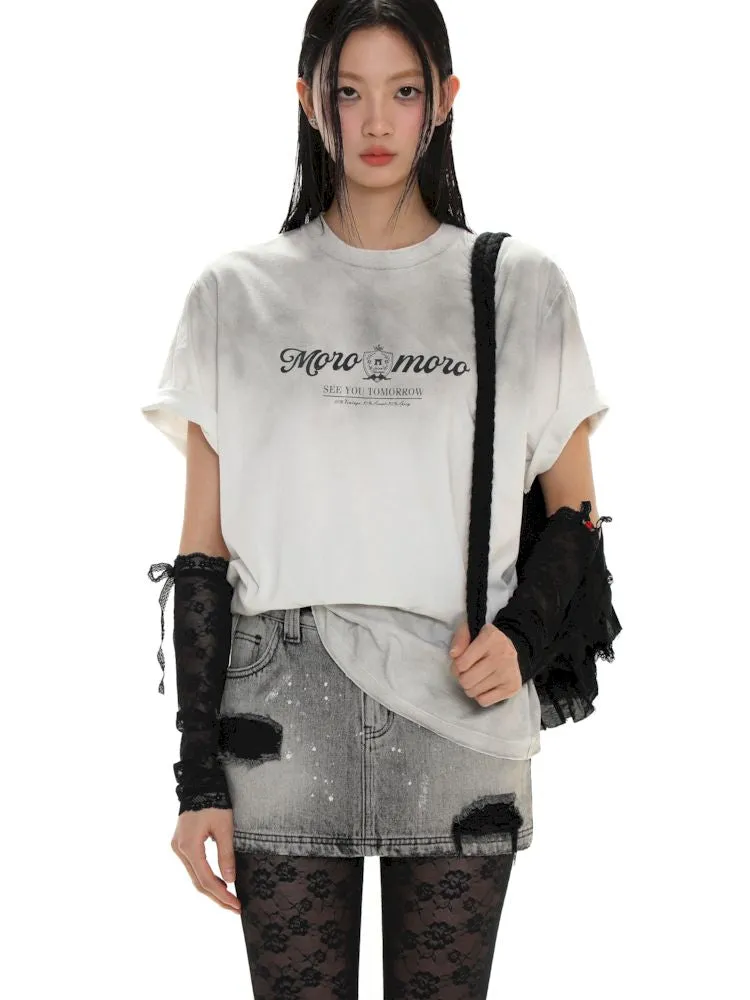 Emblem Printed Loose Short Sleeve T-Shirt【s0000008626】