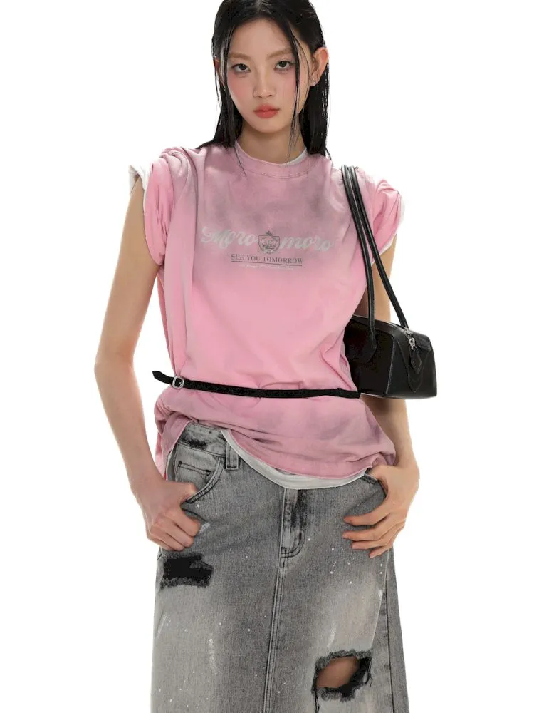 Emblem Printed Loose Short Sleeve T-Shirt【s0000008626】