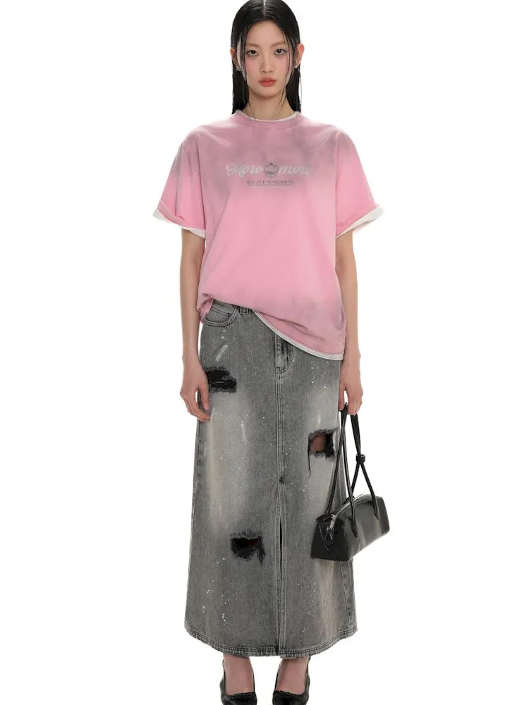 Emblem Printed Loose Short Sleeve T-Shirt【s0000008626】