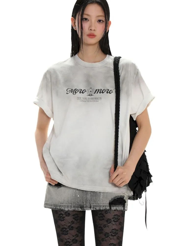 Emblem Printed Loose Short Sleeve T-Shirt【s0000008626】