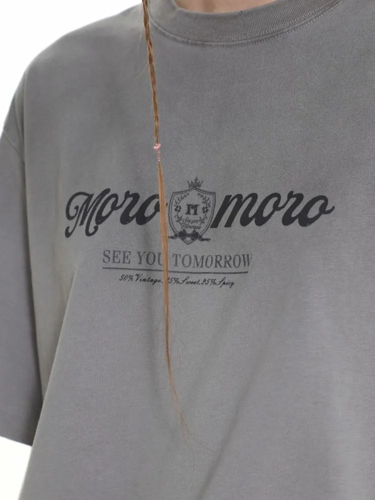 Emblem Printed Loose Short Sleeve T-Shirt【s0000008626】