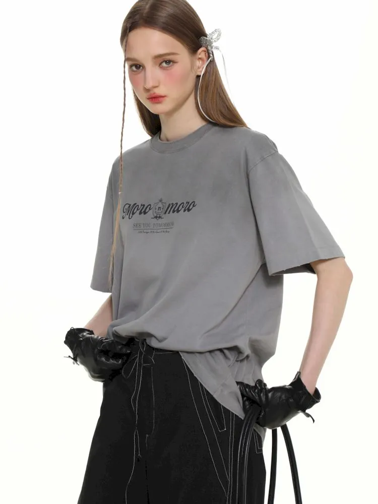 Emblem Printed Loose Short Sleeve T-Shirt【s0000008626】