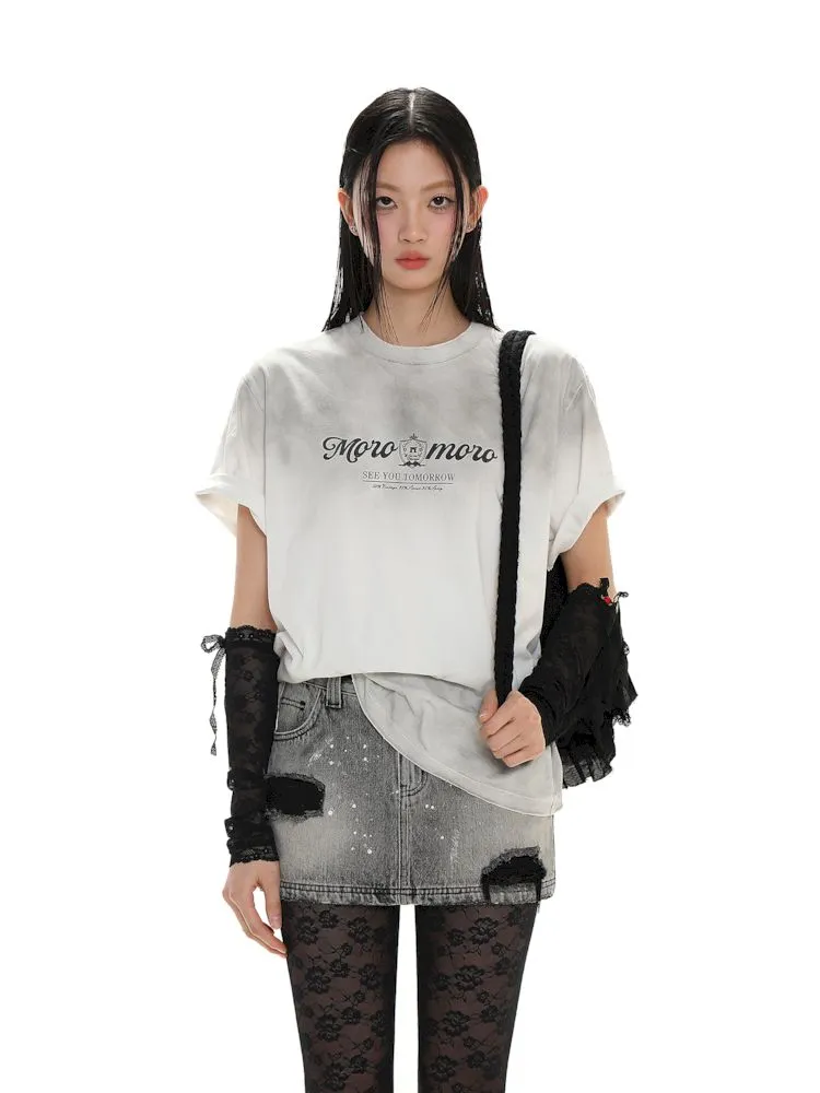 Emblem Printed Loose Short Sleeve T-Shirt【s0000008626】