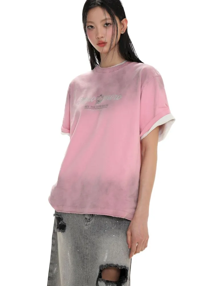Emblem Printed Loose Short Sleeve T-Shirt【s0000008626】
