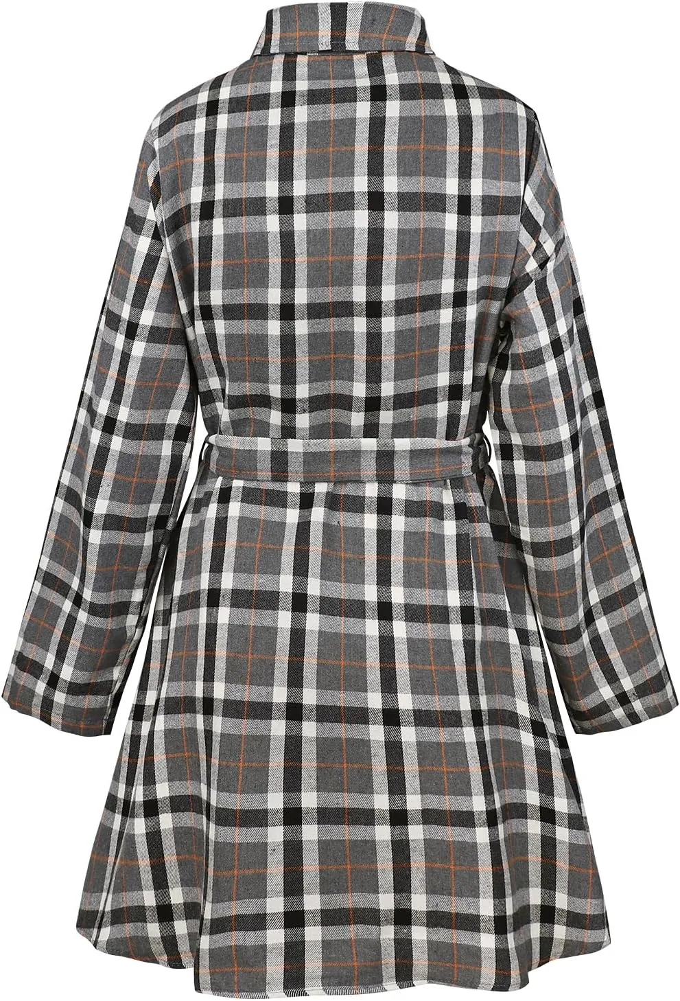 FANCYINN Women Long Sleeve Plaid Pattern Tunic Tops Shirt Casual Dress