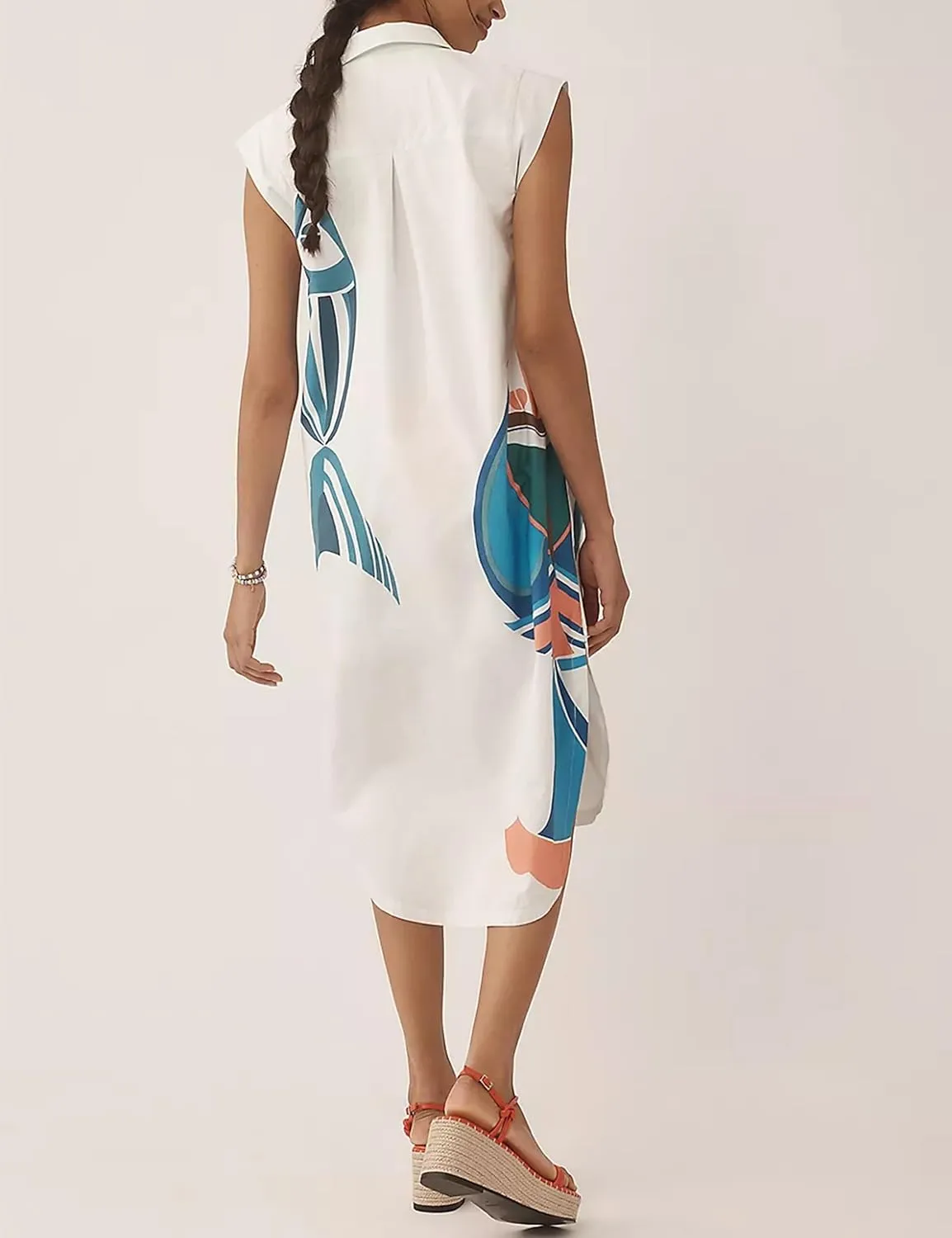 Floral Print Shirt Midi Dress for Women Cap Sleeve Button Up Summer Casual V Neck Split Loose Fit Sundress
