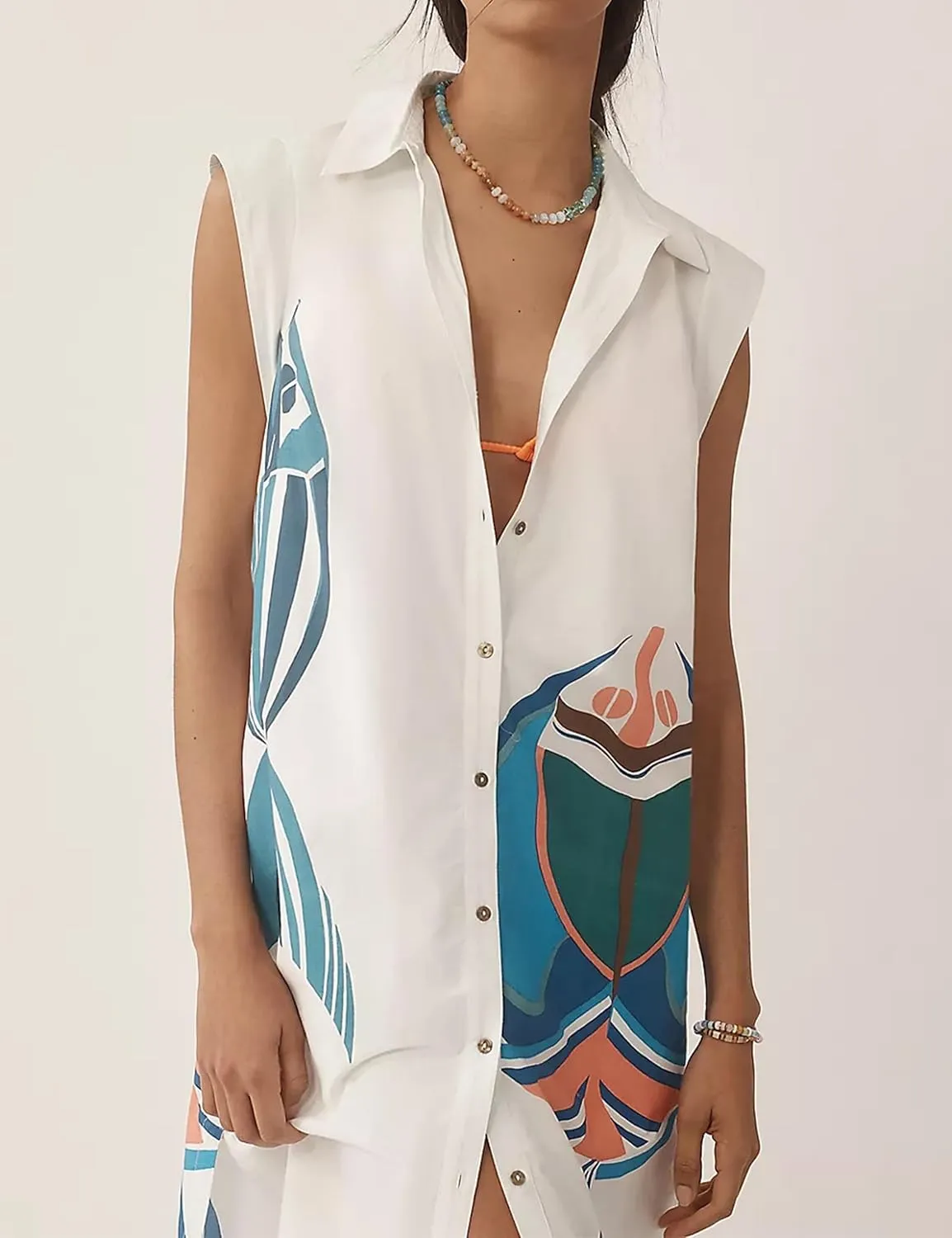 Floral Print Shirt Midi Dress for Women Cap Sleeve Button Up Summer Casual V Neck Split Loose Fit Sundress