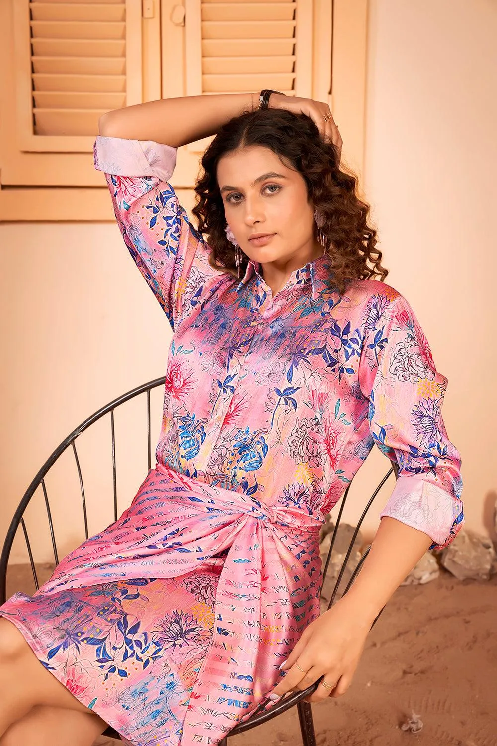 Floral Printed Shirt Dress with Beach Wear Sarong Skirt Cover Up Set