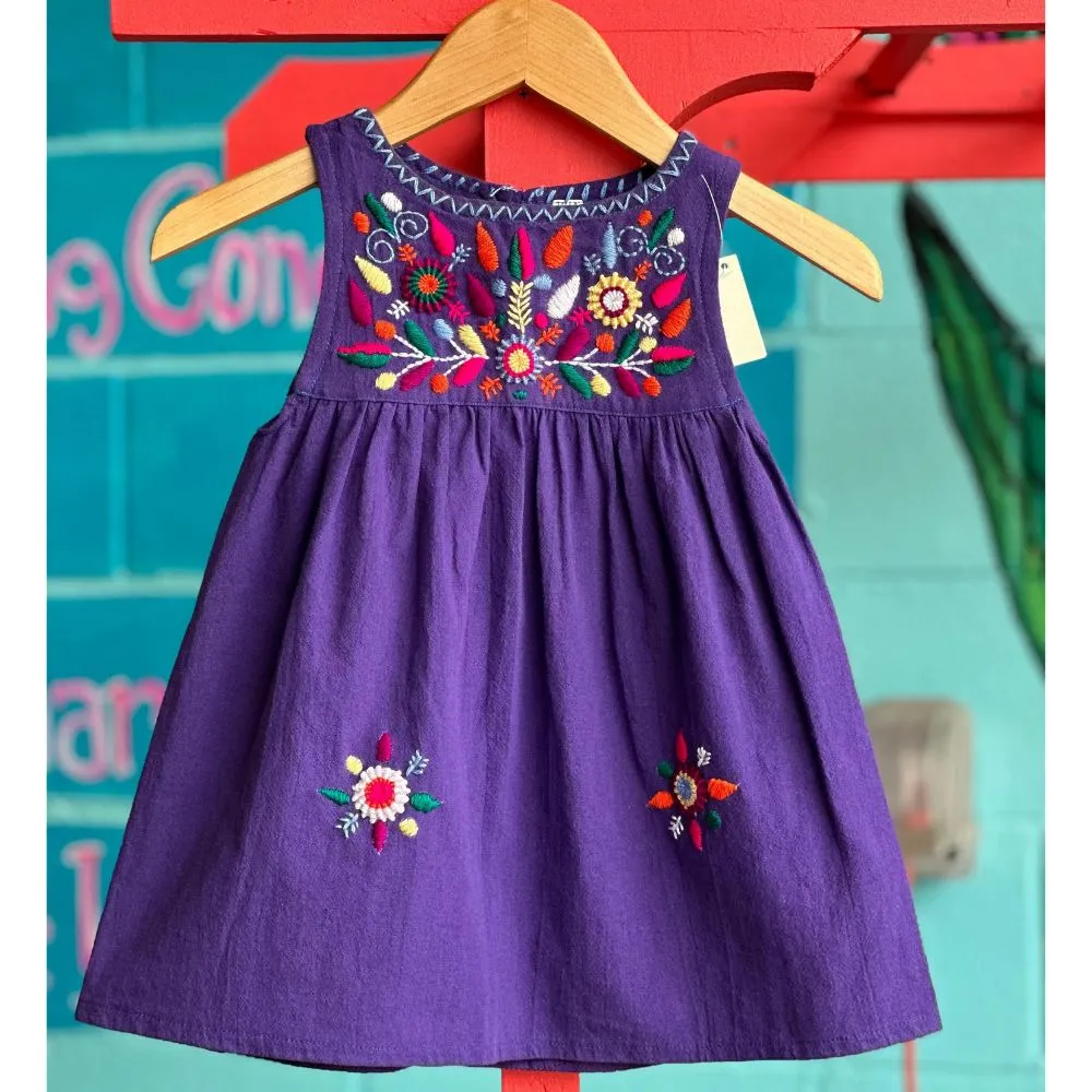 Girl's Embroidered Sleeveless Dress - Purple