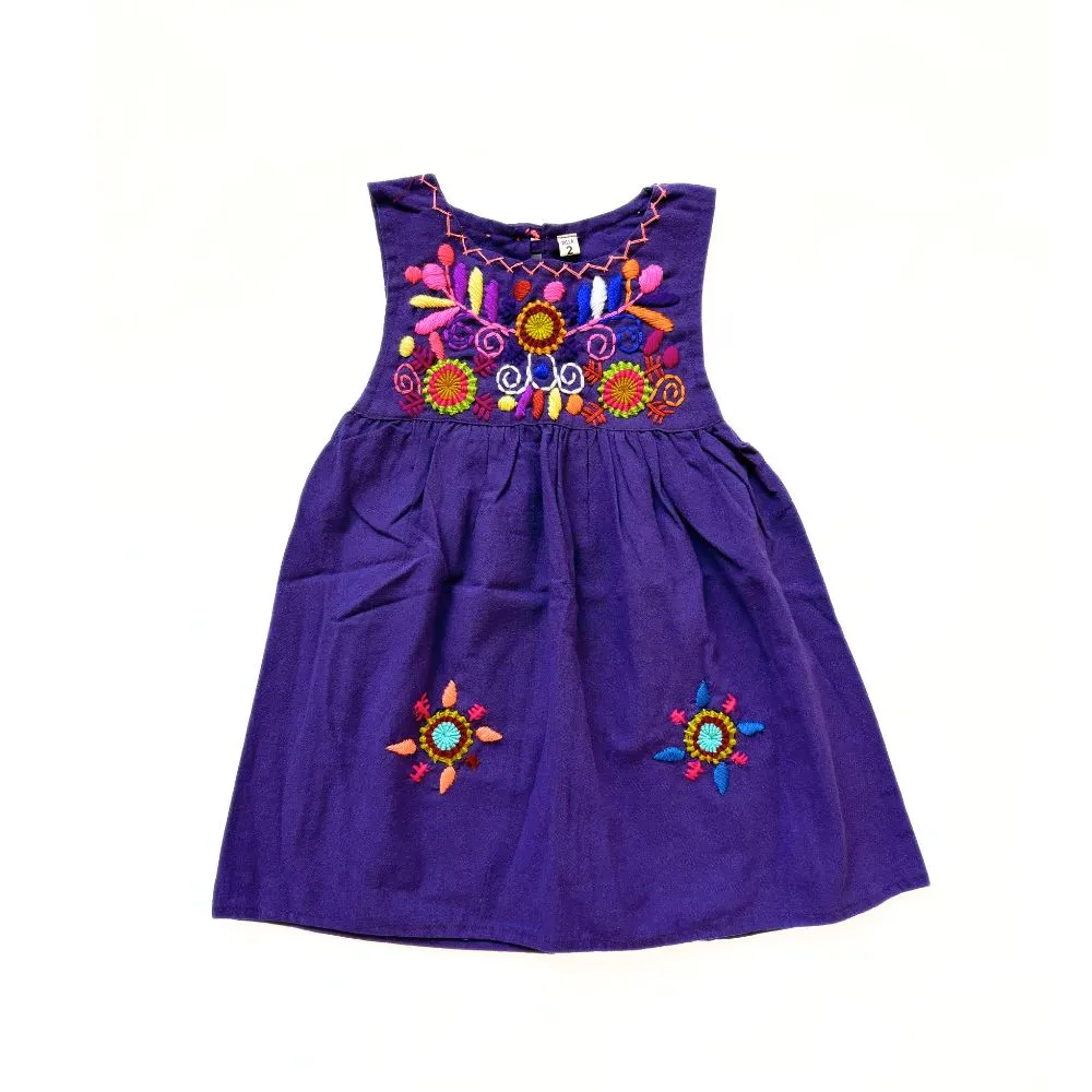 Girl's Embroidered Sleeveless Dress - Purple