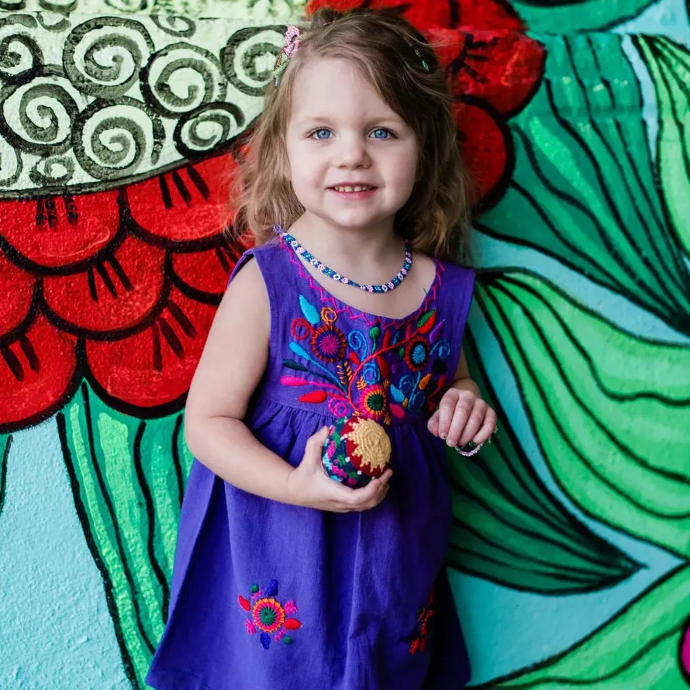 Girl's Embroidered Sleeveless Dress - Purple