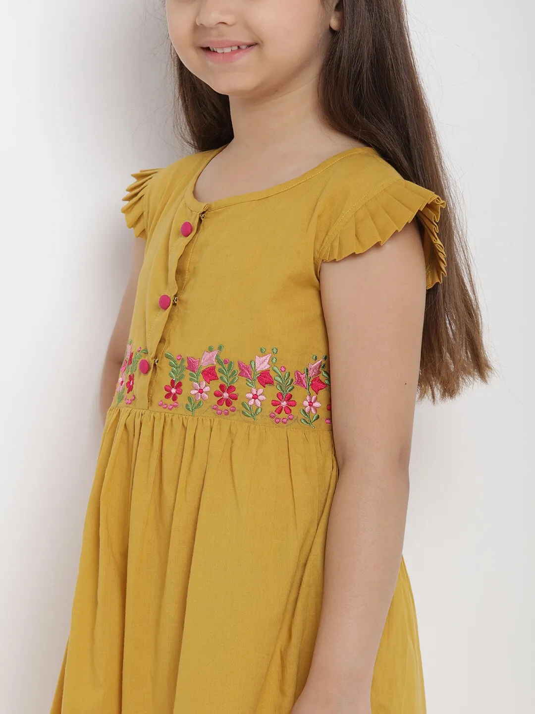 Girl's Mustard Empire Dress - Bitiya By Bhama