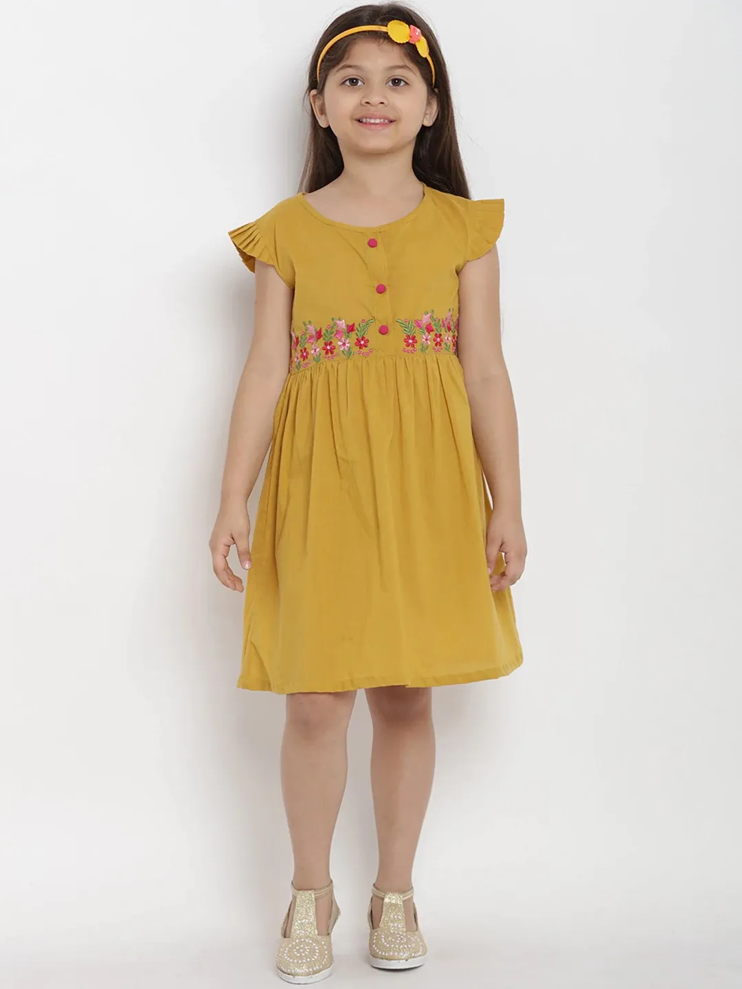 Girl's Mustard Empire Dress - Bitiya By Bhama