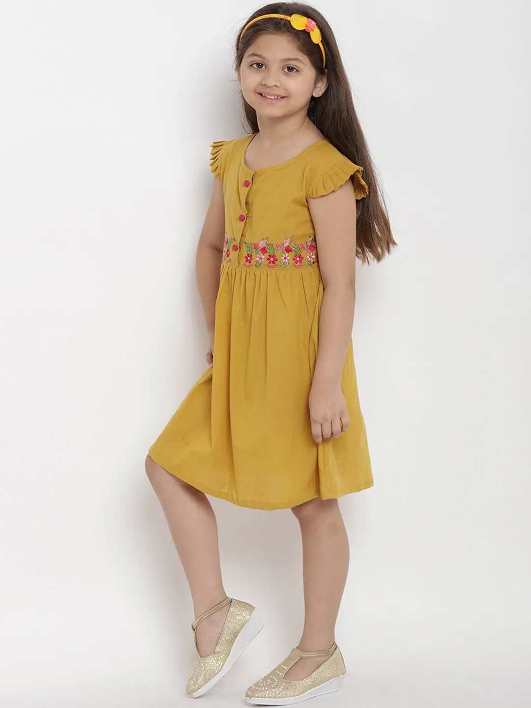 Girl's Mustard Empire Dress - Bitiya By Bhama