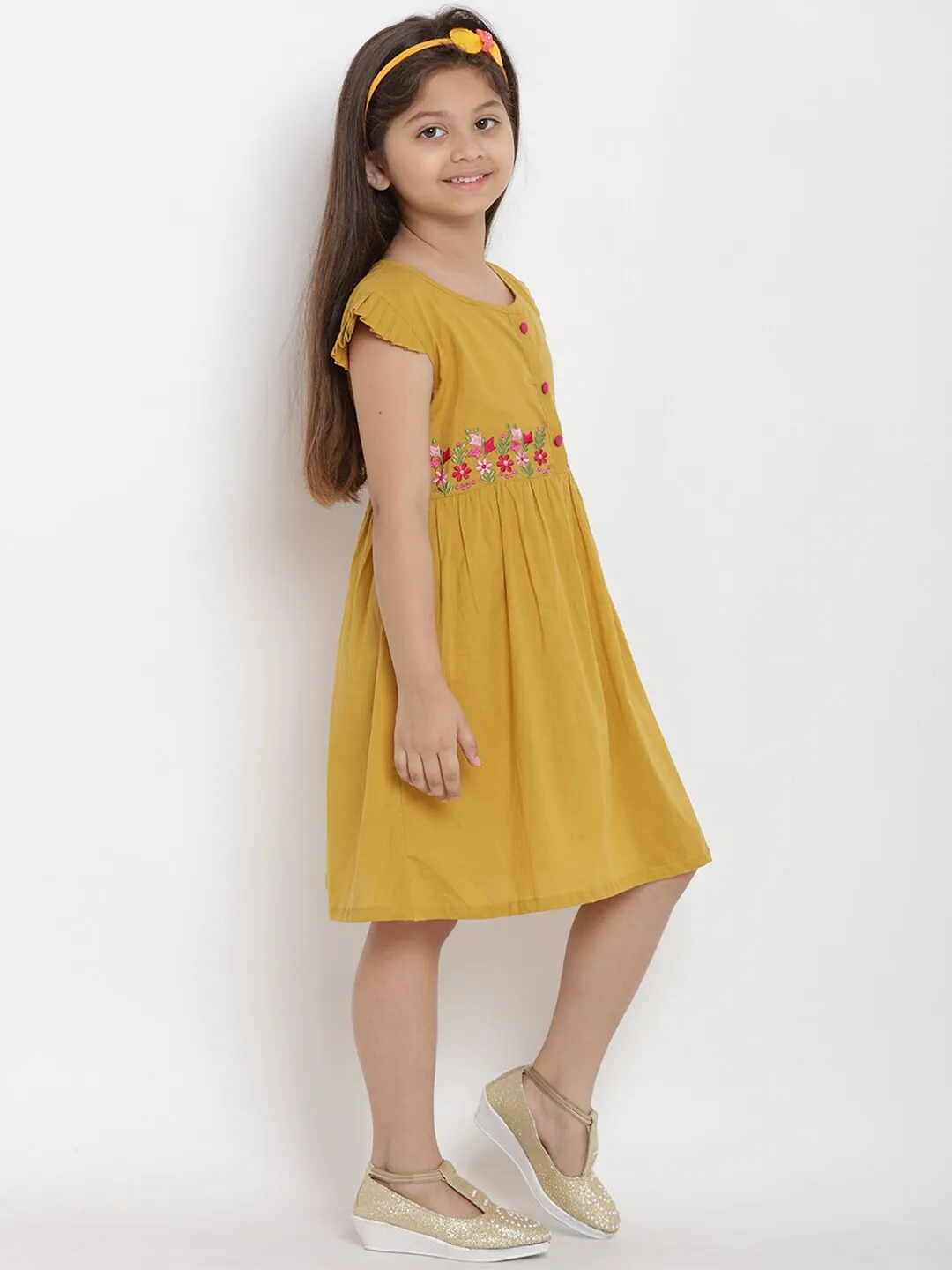 Girl's Mustard Empire Dress - Bitiya By Bhama