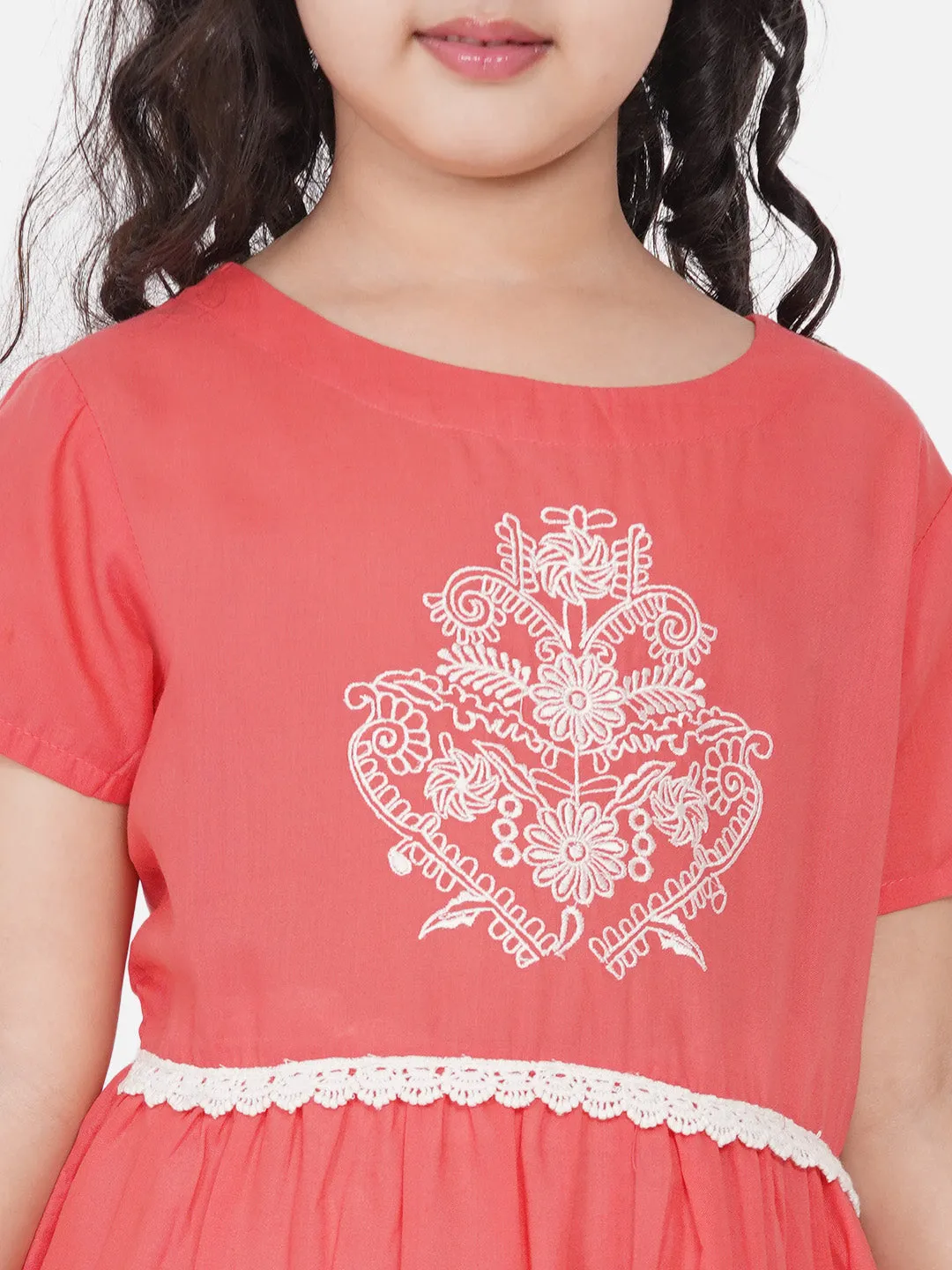 Girl's Peach Kurta And Trouser With Dupatta - Bitiya By Bhama