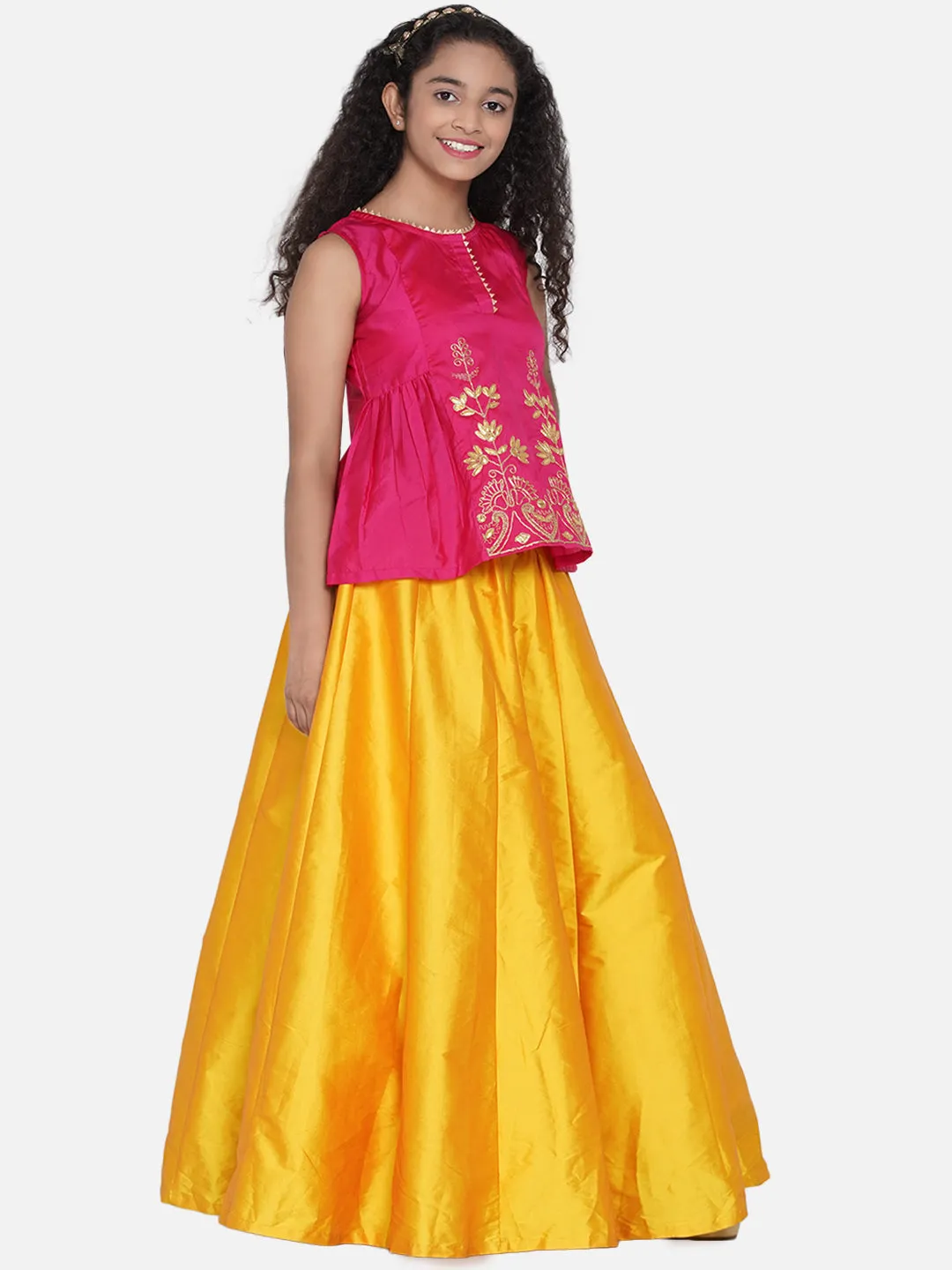 Girls Pink & Magenta Pink Embroidered Ready To Wear Lehenga Choli - Bitiya By Bhama