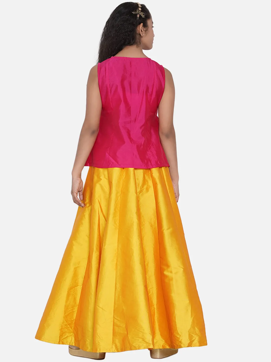 Girls Pink & Magenta Pink Embroidered Ready To Wear Lehenga Choli - Bitiya By Bhama