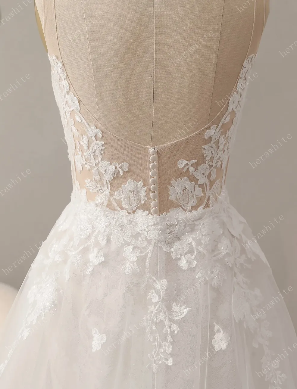 Glitter Tulle A-Line Wedding Dress with Detachable Train