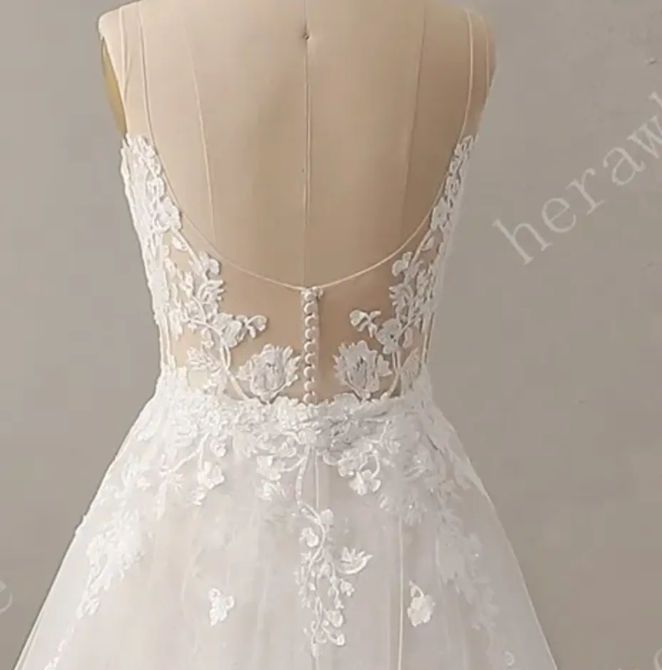 Glitter Tulle A-Line Wedding Dress with Detachable Train