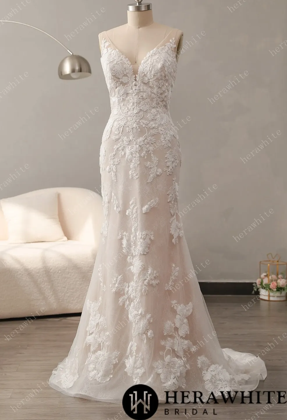 Glitter Tulle A-Line Wedding Dress with Detachable Train