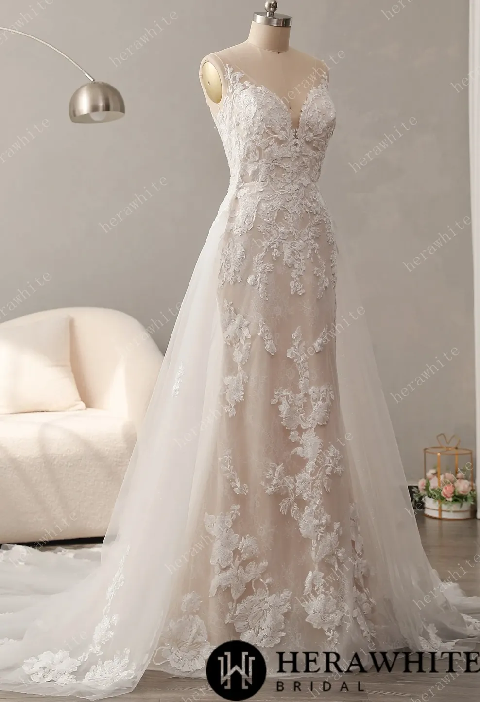 Glitter Tulle A-Line Wedding Dress with Detachable Train