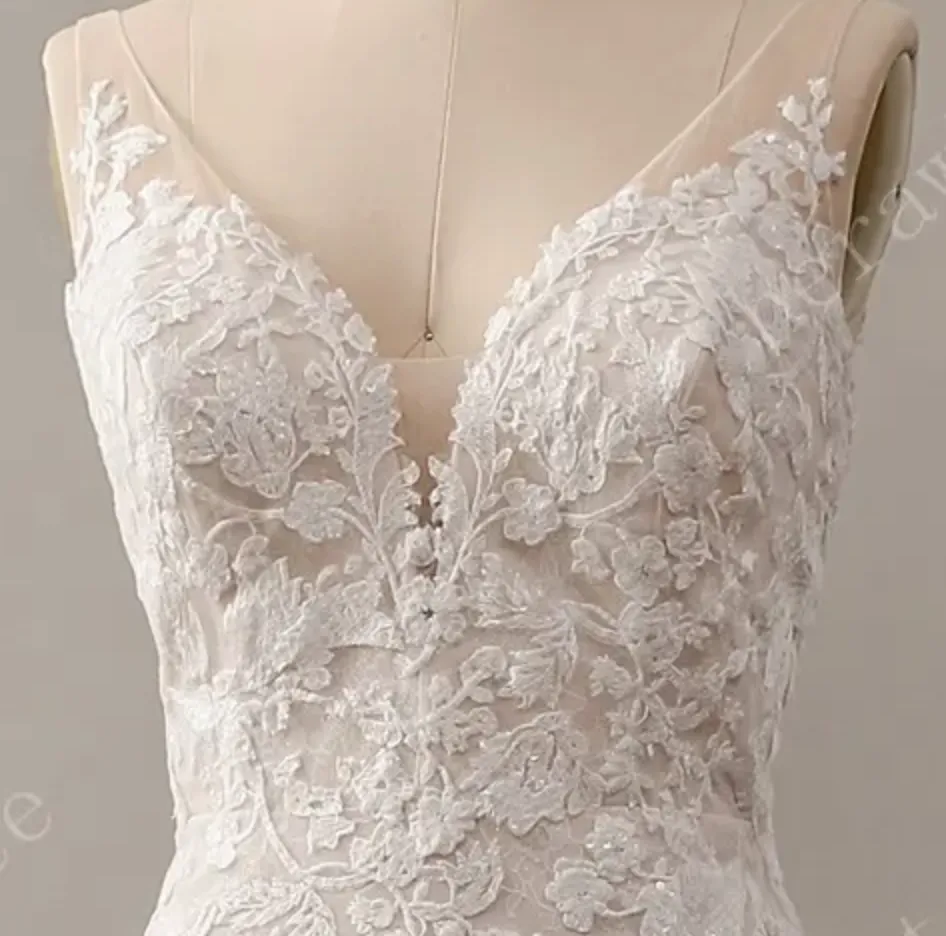 Glitter Tulle A-Line Wedding Dress with Detachable Train