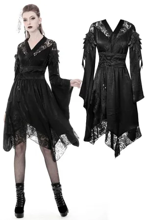 Gothic lace hollow shoulders kimono dress DW380