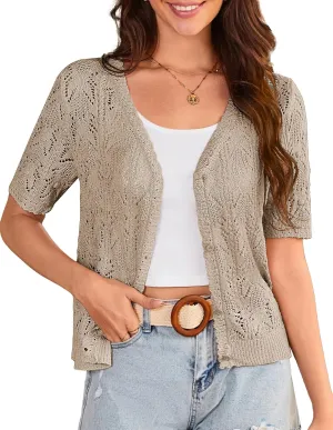 GRACE KARIN 2025 Women's Short Sleeve V Neck Cardigans Sweaters Open Front Knit Crochet Button Bolero Shrugs Tops