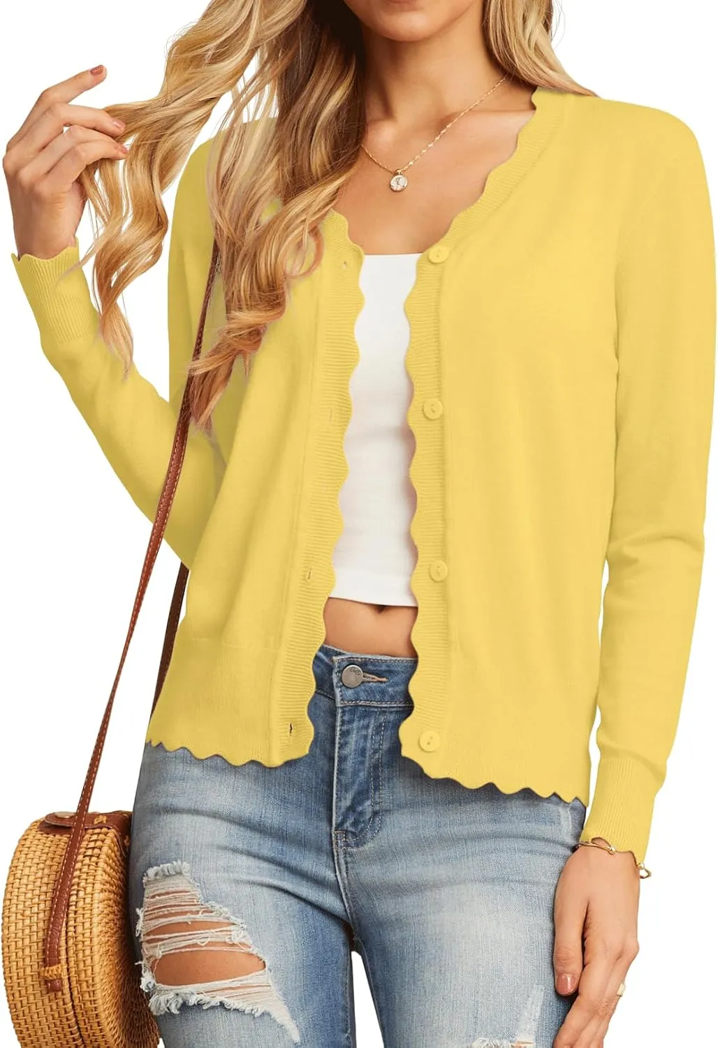 GRECERELLE Women's Long Sleeve V-Neck Button Down Cardigan Knit Shrugs Sweater