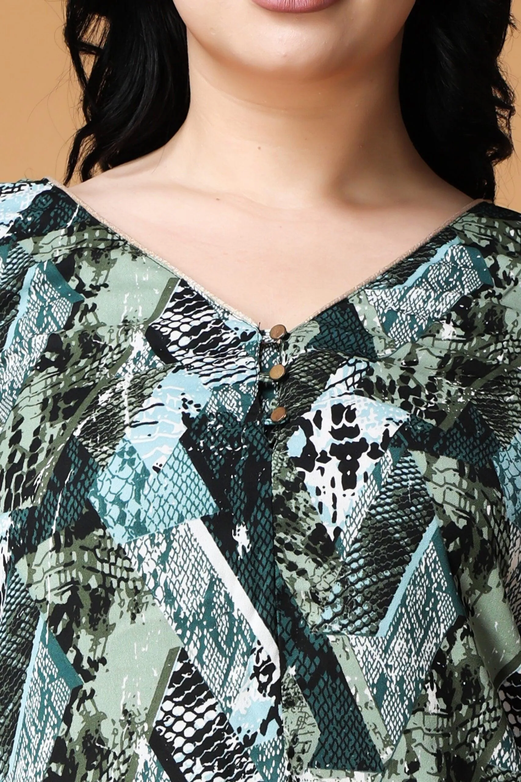 Green Abstract Square Printed Dress