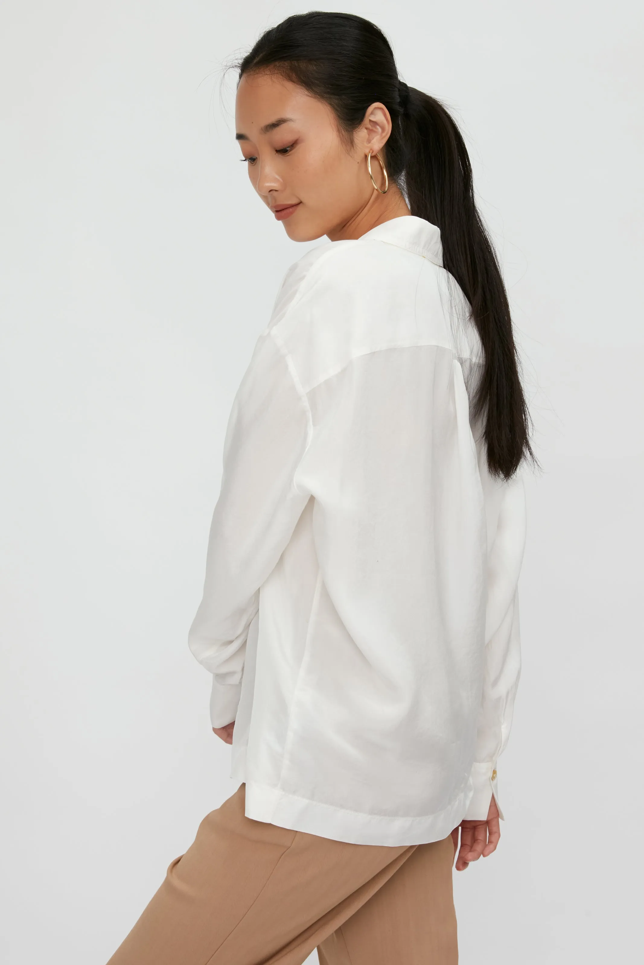 Habotai Silk Shirt in Bianco