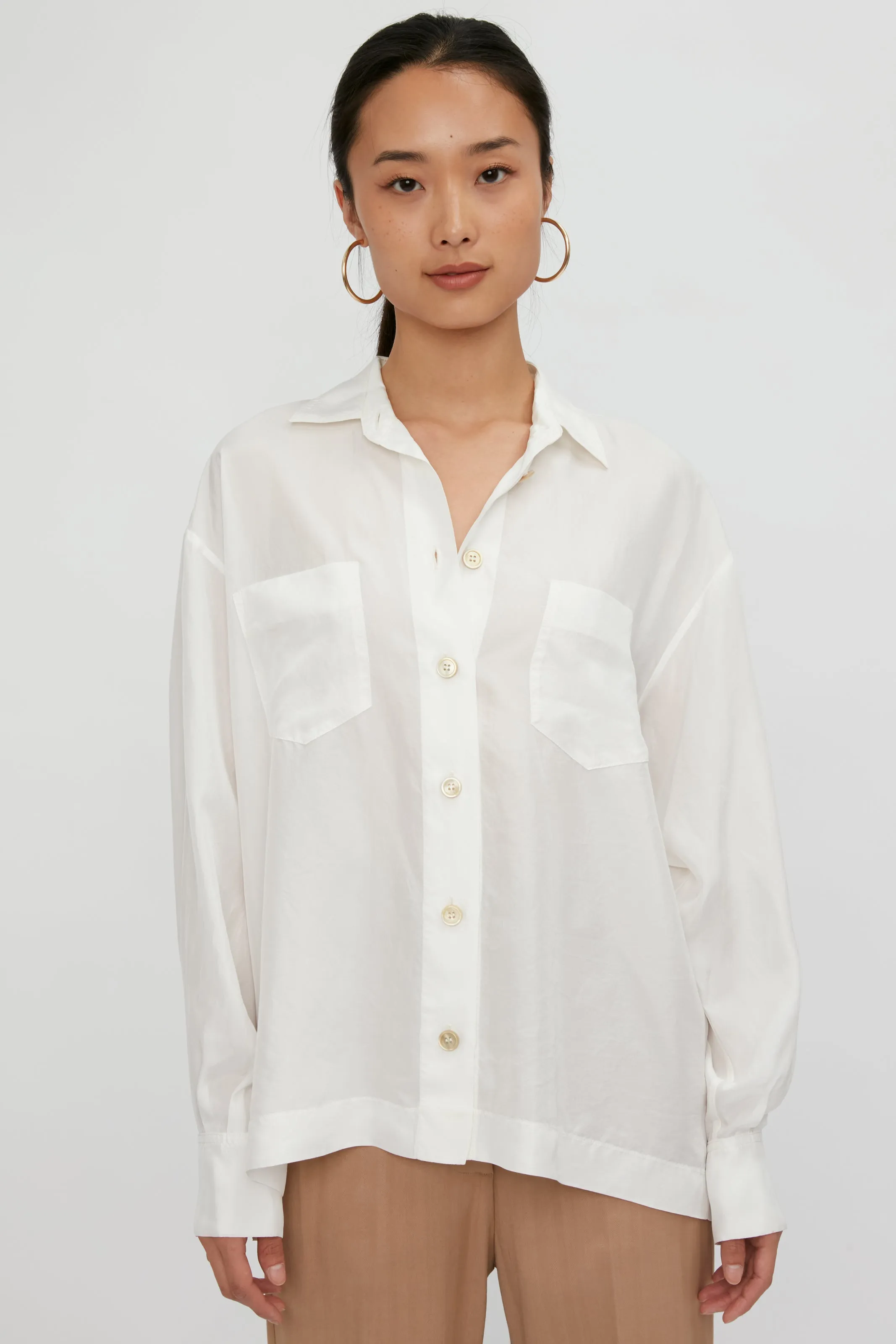 Habotai Silk Shirt in Bianco
