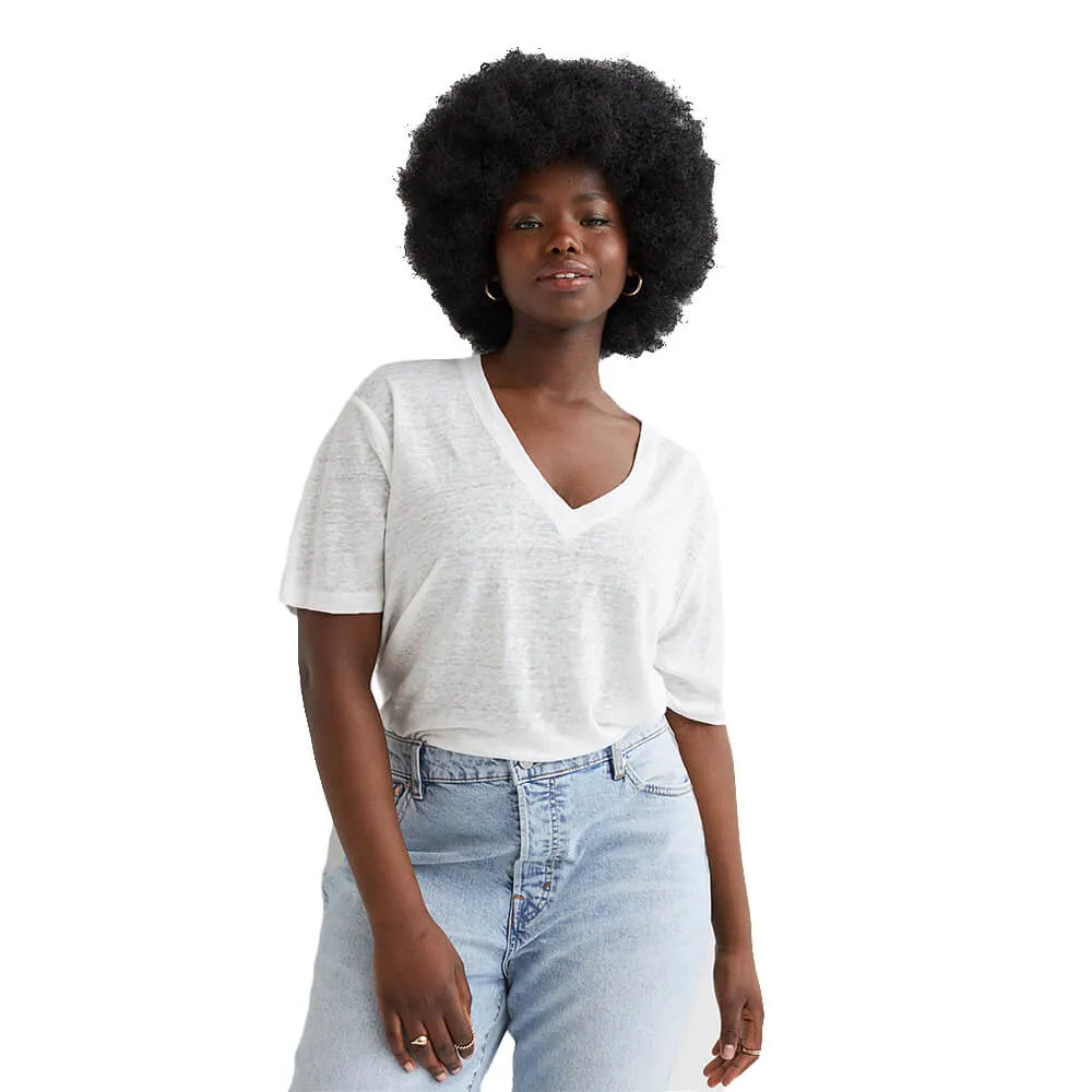 H&M V-neck Linen Jersey T-shirt, white