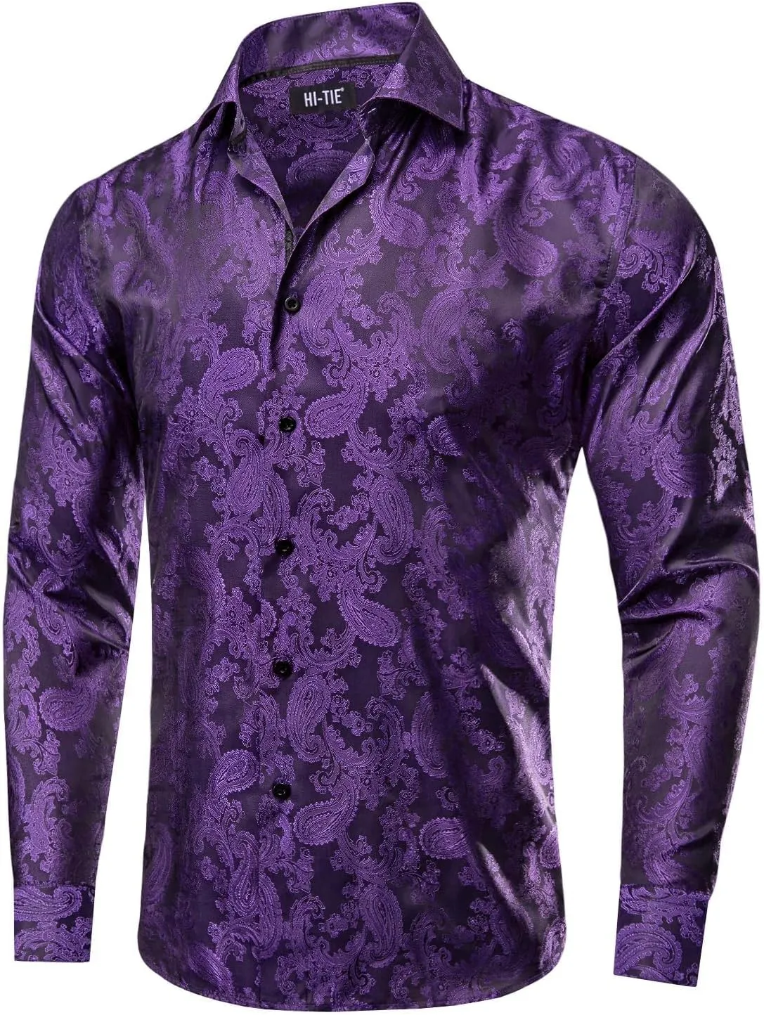 Hi-Tie Mens Dress Shirts Wrinkle Free Inner Contrast Jacquard Long Sleeve Casual Button Down Shirt Business Party Wedding