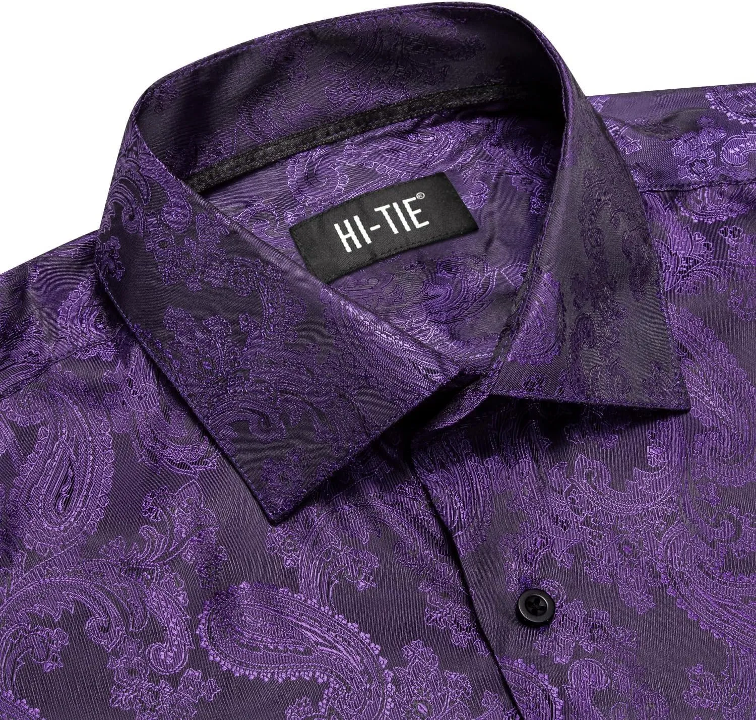 Hi-Tie Mens Dress Shirts Wrinkle Free Inner Contrast Jacquard Long Sleeve Casual Button Down Shirt Business Party Wedding