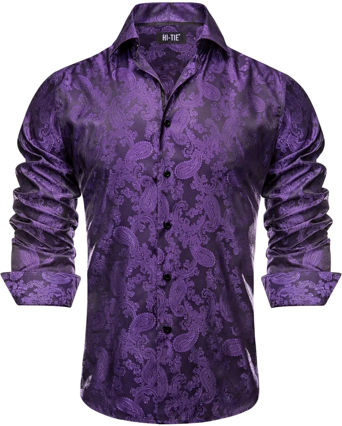 Hi-Tie Mens Dress Shirts Wrinkle Free Inner Contrast Jacquard Long Sleeve Casual Button Down Shirt Business Party Wedding