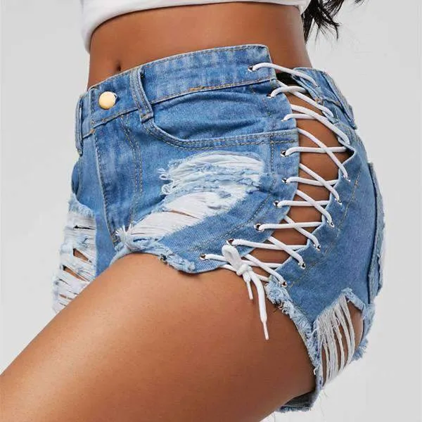 High Waist Ripped Jeans Short