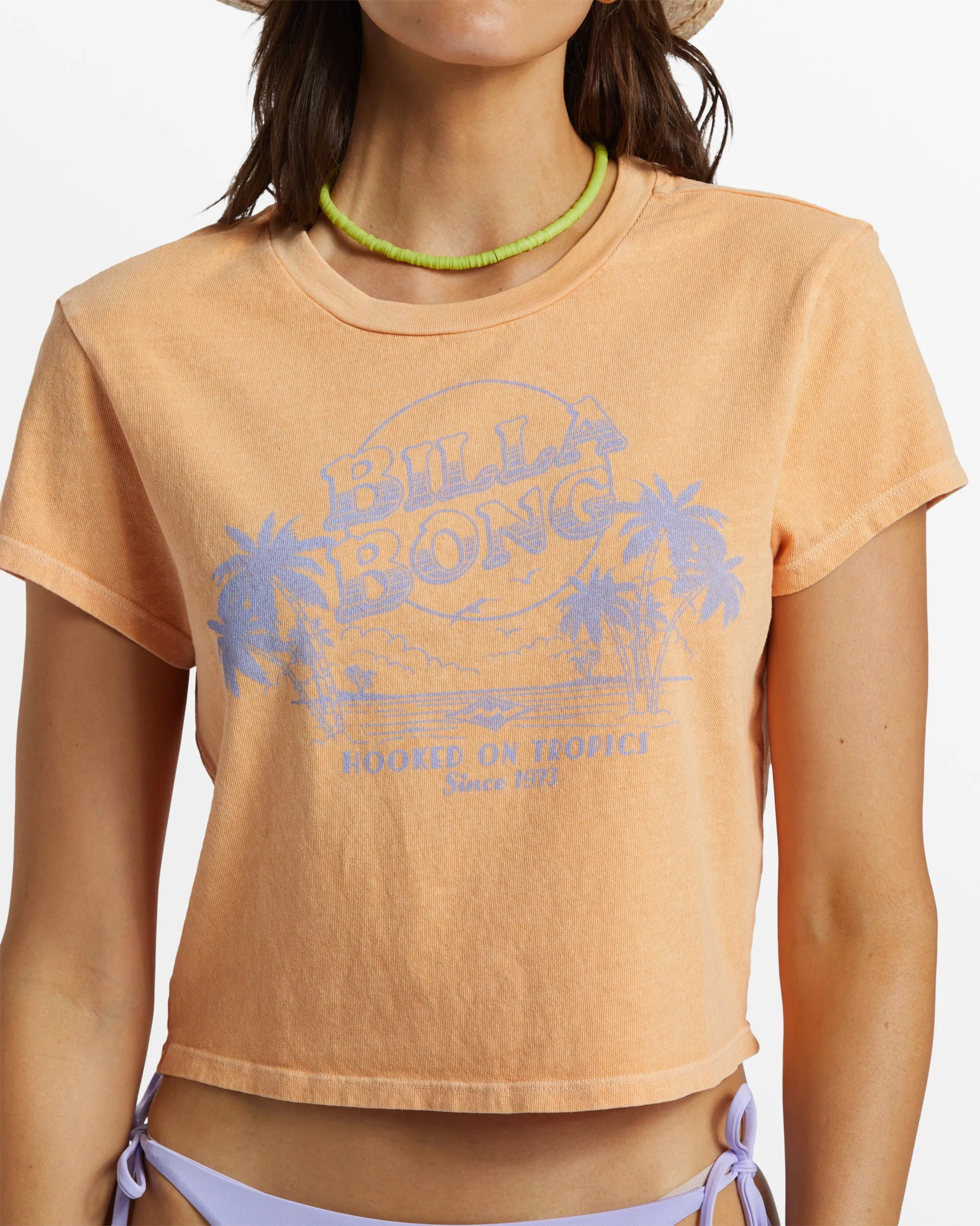 Hooked On Tropics Cropped T-Shirt - Tangy Peach