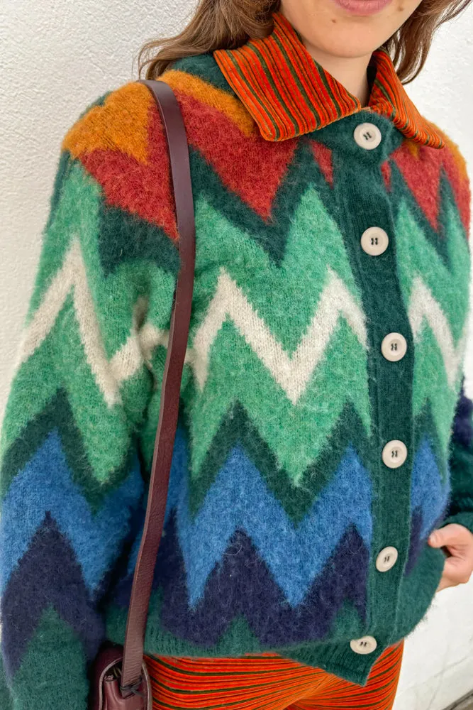 Frozen Laughter Howlin Patterned Forest Green Cardigan