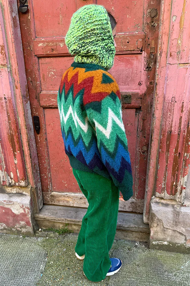 Frozen Laughter Howlin Patterned Forest Green Cardigan