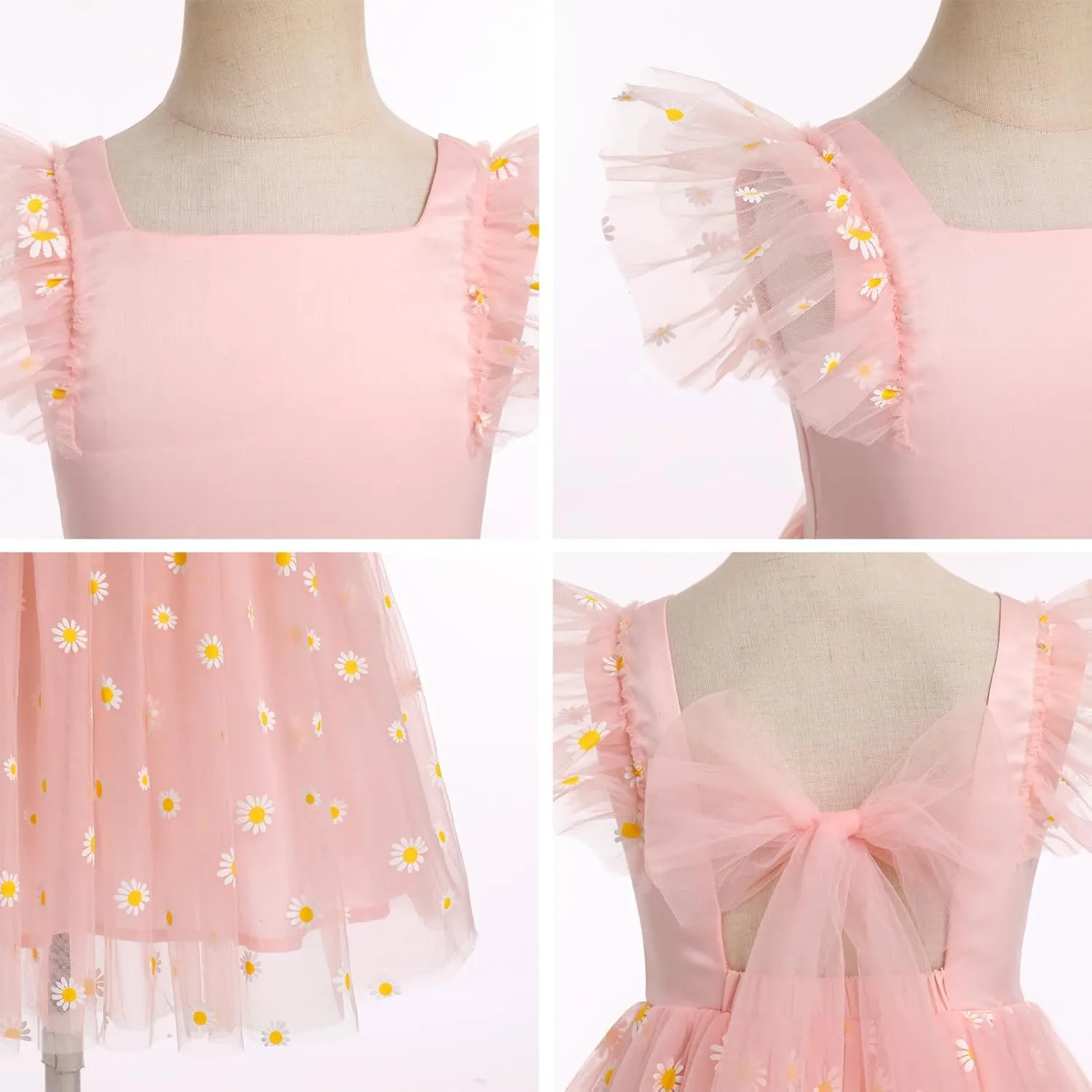 IDOPIP Embroidery Flower Girl Dress for Kids Baby Wedding Pageant Party Communion Dresses Backless Butterfly Birthday Gown