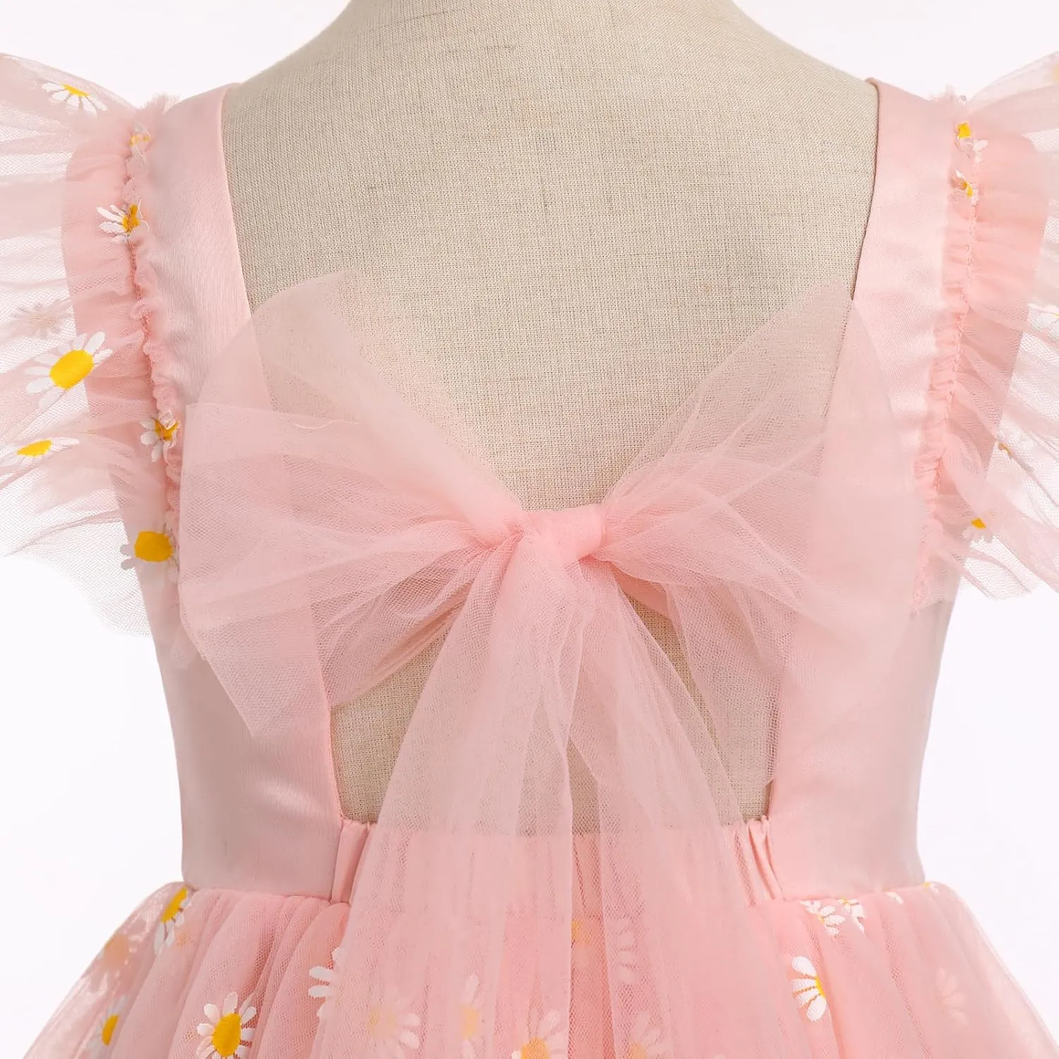 IDOPIP Embroidery Flower Girl Dress for Kids Baby Wedding Pageant Party Communion Dresses Backless Butterfly Birthday Gown