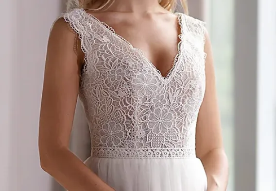 Illusion Lace Boho Wedding Dress With Alluring Open Back