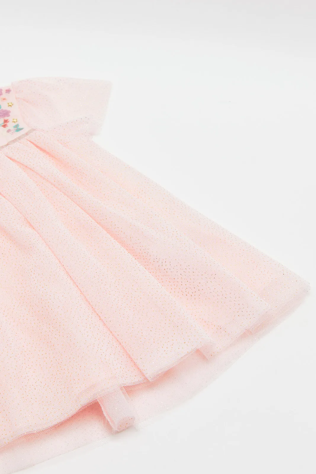 Infant Girls Pink Embroidered Yoke Dress